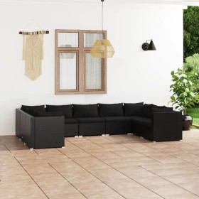 Set de muebles de jardín 9 pzas y cojines ratán sintético negro de vidaXL, Conjuntos de jardín - Ref: Foro24-3101968, Precio:...