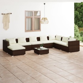 Set muebles de jardín 9 piezas y cojines ratán sintético marrón de vidaXL, Conjuntos de jardín - Ref: Foro24-3101866, Precio:...