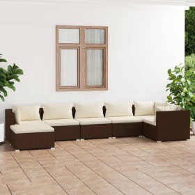 7-teiliges Gartenmöbel-Set und braune synthetische Rattankissen von vidaXL, Gartensets - Ref: Foro24-3101826, Preis: 542,99 €...