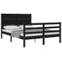 Double bed frame with black solid wood headboard by vidaXL, Beds and slatted bases - Ref: Foro24-3194610, Price: 149,73 €, Di...