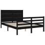 Double bed frame with black solid wood headboard by vidaXL, Beds and slatted bases - Ref: Foro24-3194610, Price: 149,73 €, Di...