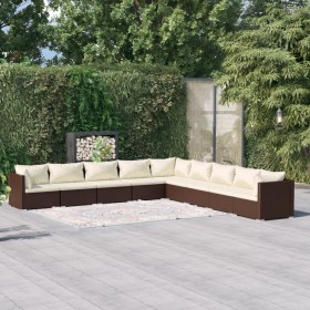 Set muebles de jardín 9 piezas y cojines ratán sintético marrón de vidaXL, Conjuntos de jardín - Ref: Foro24-3101786, Precio:...