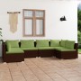 Set muebles de jardín 6 piezas y cojines ratán sintético marrón de vidaXL, Conjuntos de jardín - Ref: Foro24-3101876, Precio:...