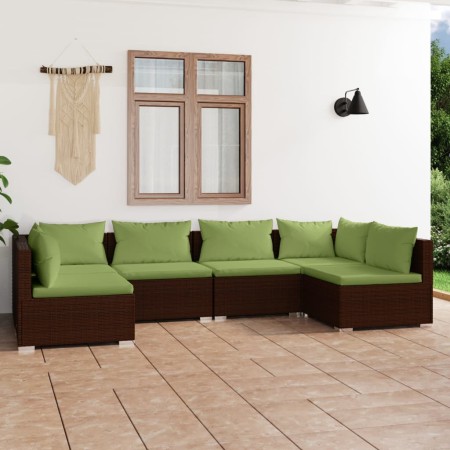 6-teiliges Gartenmöbel-Set und braune synthetische Rattankissen von vidaXL, Gartensets - Ref: Foro24-3101876, Preis: 608,25 €...