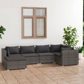 6-teiliges Gartenmöbel-Set und graue synthetische Rattankissen von vidaXL, Gartensets - Ref: Foro24-3101813, Preis: 574,37 €,...