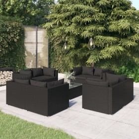 Garden furniture set 9 pieces and black synthetic rattan cushions by vidaXL, Garden sets - Ref: Foro24-3101560, Price: 740,25...