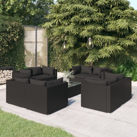 Gartenmöbelset 9-teilig und Kissen Kunststoff Rattan schwarz von vidaXL, Gartensets - Ref: Foro24-3101560, Preis: 708,99 €, R...