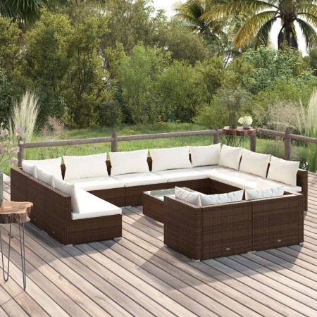 Set muebles de jardín 12 pzas y cojines ratán sintético marrón de vidaXL, Conjuntos de jardín - Ref: Foro24-3102082, Precio: ...