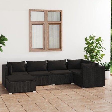 Set de muebles de jardín 6 pzas y cojines ratán sintético negro de vidaXL, Conjuntos de jardín - Ref: Foro24-3101808, Precio:...