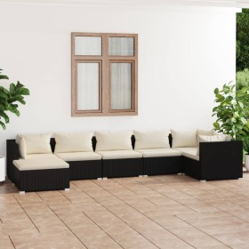 7-teiliges Gartenmöbel-Set und schwarze synthetische Rattankissen von vidaXL, Gartensets - Ref: Foro24-3101823, Preis: 529,99...