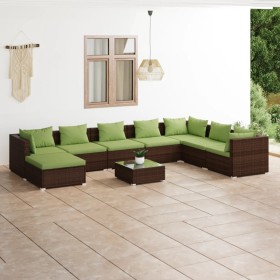 Set muebles de jardín 9 piezas y cojines ratán sintético marrón de vidaXL, Conjuntos de jardín - Ref: Foro24-3101868, Precio:...