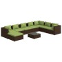 Set muebles de jardín 9 piezas y cojines ratán sintético marrón de vidaXL, Conjuntos de jardín - Ref: Foro24-3101868, Precio:...