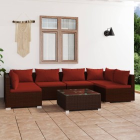 7-teiliges Gartenmöbel-Set und braune synthetische Rattankissen von vidaXL, Gartensets - Ref: Foro24-3101883, Preis: 612,99 €...