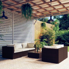 Garden furniture set 6 pieces with brown synthetic rattan cushions by vidaXL, Garden sets - Ref: Foro24-3101490, Price: 443,7...