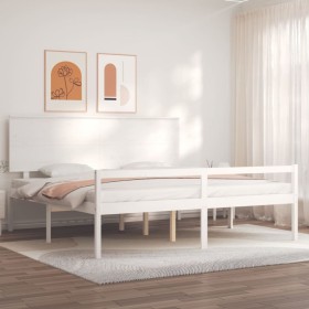 Elderly bed solid wood headboard white 200x200 cm by vidaXL, Beds and slatted bases - Ref: Foro24-3195502, Price: 206,99 €, D...