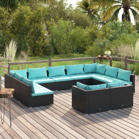 Set de muebles de jardín 11 pzas cojines ratán sintético negro de vidaXL, Conjuntos de jardín - Ref: Foro24-3102073, Precio: ...