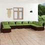 Set muebles de jardín 9 piezas y cojines ratán sintético marrón de vidaXL, Conjuntos de jardín - Ref: Foro24-3101908, Precio:...