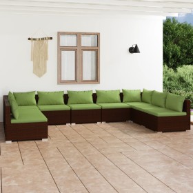 Set muebles de jardín 9 piezas y cojines ratán sintético marrón de vidaXL, Conjuntos de jardín - Ref: Foro24-3101908, Precio:...