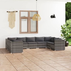 9-teiliges Gartenmöbel-Set und graue synthetische Rattankissen von vidaXL, Gartensets - Ref: Foro24-3101973, Preis: 929,99 €,...