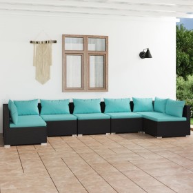 Set de muebles de jardín 7 pzas y cojines ratán sintético negro de vidaXL, Conjuntos de jardín - Ref: Foro24-3101889, Precio:...