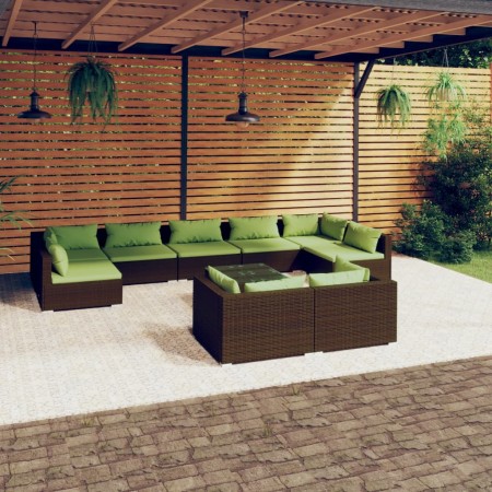 Gartenmöbel-Set 10-teilig und braune synthetische Rattankissen von vidaXL, Gartensets - Ref: Foro24-3102068, Preis: 1,00 €, R...