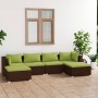 Set muebles de jardín 6 piezas y cojines ratán sintético marrón de vidaXL, Conjuntos de jardín - Ref: Foro24-3101804, Precio:...