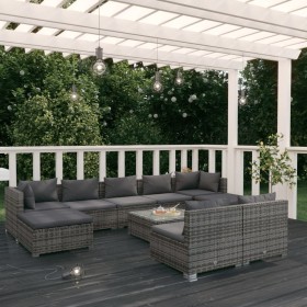 Garden furniture set 10 pieces and gray synthetic rattan cushions by vidaXL, Garden sets - Ref: Foro24-3102013, Price: 979,07...