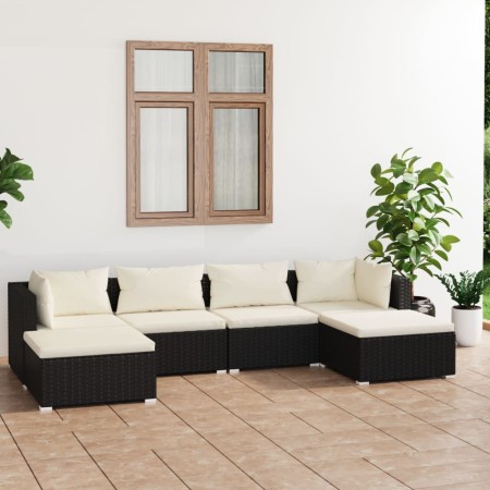 Set de muebles de jardín 6 pzas y cojines ratán sintético negro de vidaXL, Conjuntos de jardín - Ref: Foro24-3101799, Precio:...