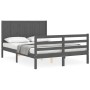 Estructura de cama con cabecero madera maciza gris 140x200 cm de vidaXL, Camas y somieres - Ref: Foro24-3194508, Precio: 182,...