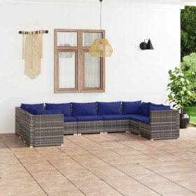 Set de muebles de jardín 9 pzas y cojines ratán sintético gris de vidaXL, Conjuntos de jardín - Ref: Foro24-3101974, Precio: ...