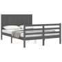 Estructura de cama con cabecero madera maciza gris 140x200 cm de vidaXL, Camas y somieres - Ref: Foro24-3194508, Precio: 182,...