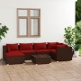 Set muebles de jardín 7 piezas y cojines ratán sintético marrón de vidaXL, Conjuntos de jardín - Ref: Foro24-3101819, Precio:...