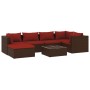 Set muebles de jardín 7 piezas y cojines ratán sintético marrón de vidaXL, Conjuntos de jardín - Ref: Foro24-3101819, Precio:...