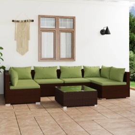 Gartenmöbel Set 7 Stück und Kissen braun synthetischen Rattan von vidaXL, Gartensets - Ref: Foro24-3101884, Preis: 668,99 €, ...