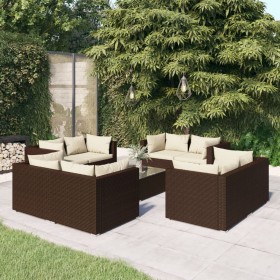 Garden furniture set 9 pieces with brown synthetic rattan cushions by vidaXL, Garden sets - Ref: Foro24-3101562, Price: 663,9...