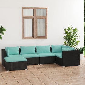 Set de muebles de jardín 6 pzas y cojines ratán sintético negro de vidaXL, Conjuntos de jardín - Ref: Foro24-3101809, Precio:...