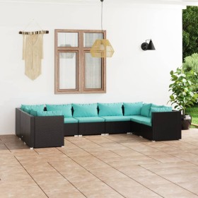 Set de muebles de jardín 9 pzas y cojines ratán sintético negro de vidaXL, Conjuntos de jardín - Ref: Foro24-3101969, Precio:...