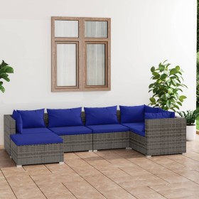 6-teiliges Gartensofa-Set und graue synthetische Rattankissen von vidaXL, Gartensets - Ref: Foro24-3101814, Preis: 394,99 €, ...