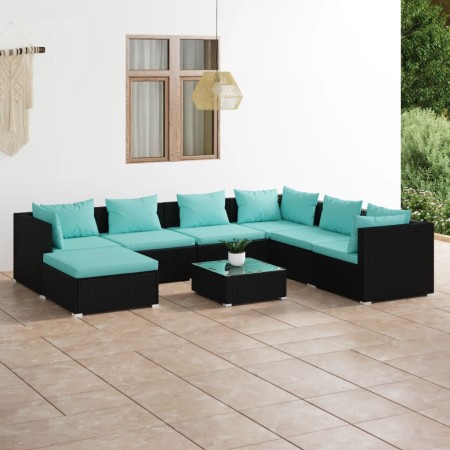 Set de muebles de jardín 8 pzas y cojines ratán sintético negro de vidaXL, Conjuntos de jardín - Ref: Foro24-3101849, Precio:...