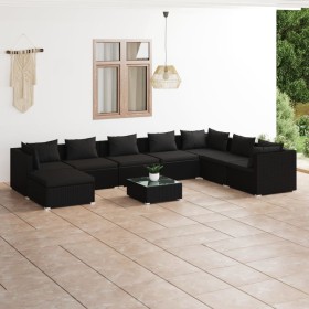 9-teiliges Gartenmöbel-Set und schwarze synthetische Rattankissen von vidaXL, Gartensets - Ref: Foro24-3101864, Preis: 826,99...