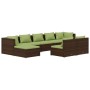 Set muebles de jardín 9 piezas y cojines ratán sintético marrón de vidaXL, Conjuntos de jardín - Ref: Foro24-3102004, Precio:...