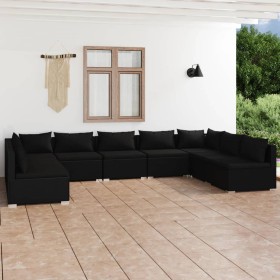 Set de muebles de jardín 9 pzas y cojines ratán sintético negro de vidaXL, Conjuntos de jardín - Ref: Foro24-3101904, Precio:...