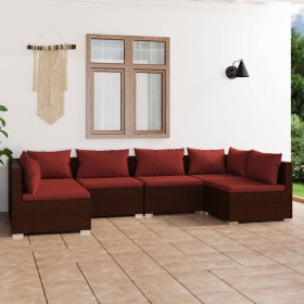 Set muebles de jardín 6 piezas y cojines ratán sintético marrón de vidaXL, Conjuntos de jardín - Ref: Foro24-3101875, Precio:...