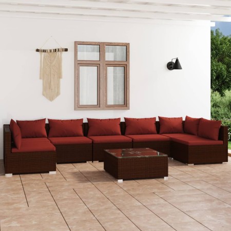 Set muebles de jardín 8 piezas y cojines ratán sintético marrón de vidaXL, Conjuntos de jardín - Ref: Foro24-3101899, Precio:...