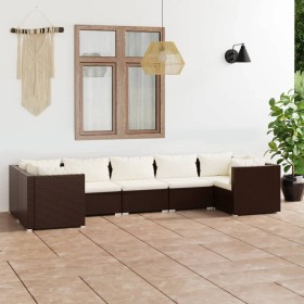 7-teiliges Gartenmöbel-Set und braune synthetische Rattankissen von vidaXL, Gartensets - Ref: Foro24-3101954, Preis: 639,03 €...