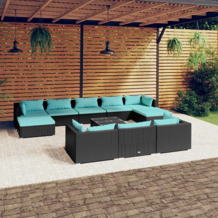 Gartenmöbel-Set 11-teilig, schwarze Kissen aus synthetischem Rattan von vidaXL, Gartensets - Ref: Foro24-3102049, Preis: 1,00...