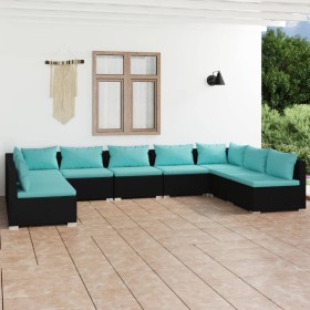 Set de muebles de jardín 9 pzas y cojines ratán sintético negro de vidaXL, Conjuntos de jardín - Ref: Foro24-3101905, Precio:...