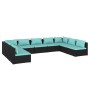 Set de muebles de jardín 9 pzas y cojines ratán sintético negro de vidaXL, Conjuntos de jardín - Ref: Foro24-3101905, Precio:...