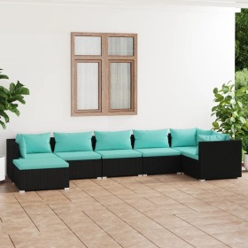 Set de muebles de jardín 7 pzas y cojines ratán sintético negro de vidaXL, Conjuntos de jardín - Ref: Foro24-3101825, Precio:...