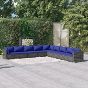 9-piece garden furniture set and gray synthetic rattan cushions by vidaXL, Garden sets - Ref: Foro24-3101790, Price: 713,55 €...